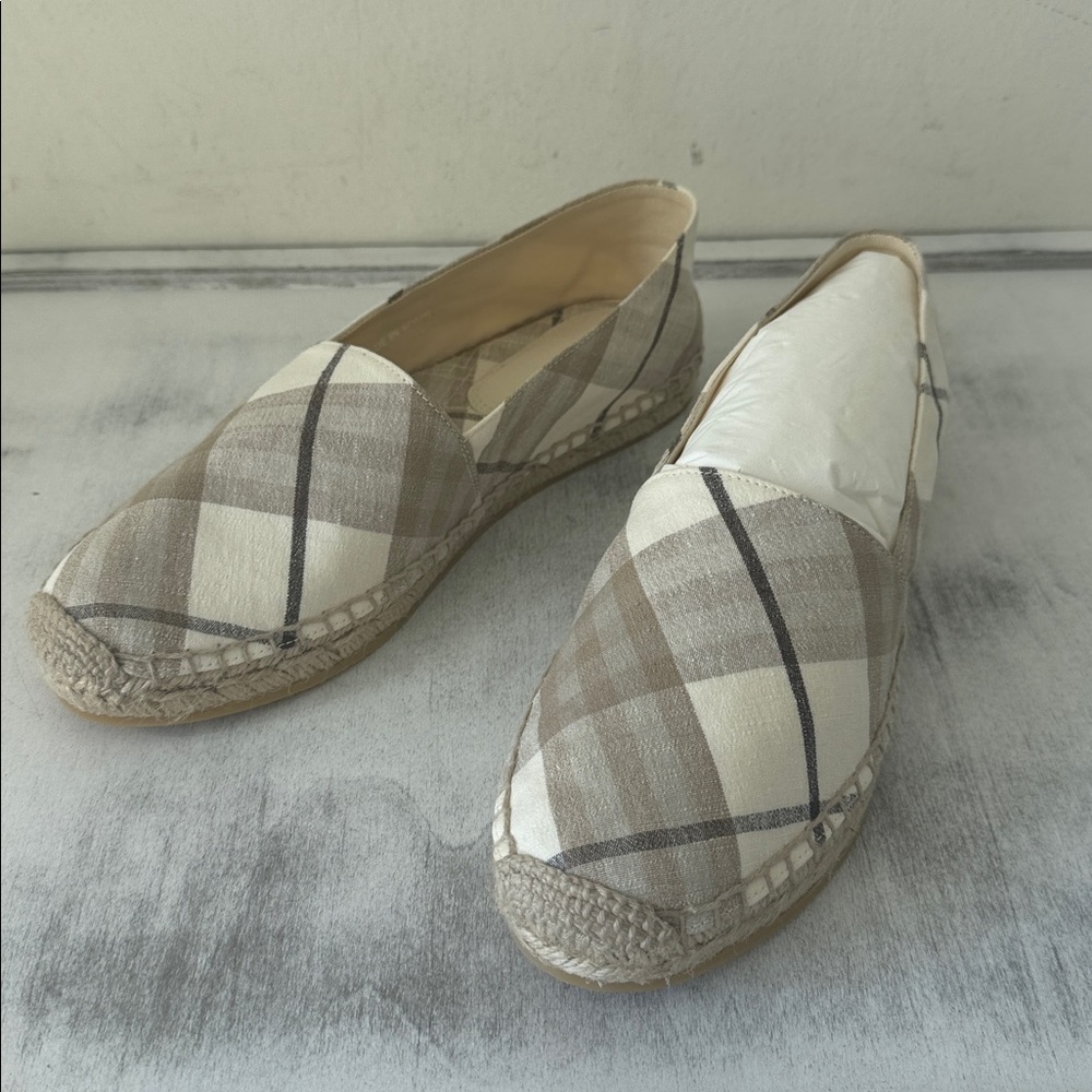 Burberry Mews Check Espadrille Flat Women Cotton Ip Check Grey Beige 9US / 39EU - Picture 11 of 13